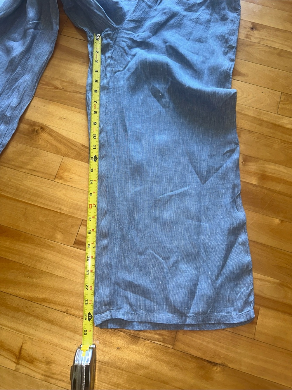 Eileen Fisher Organic Linen Delave Wide Leg Crop Pants Blue Pull On P/M Petite - Picture 6 of 7